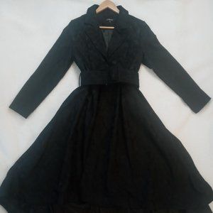 CQ By CQ Black Paisley pattern Asymmetrical Hem Trench coat